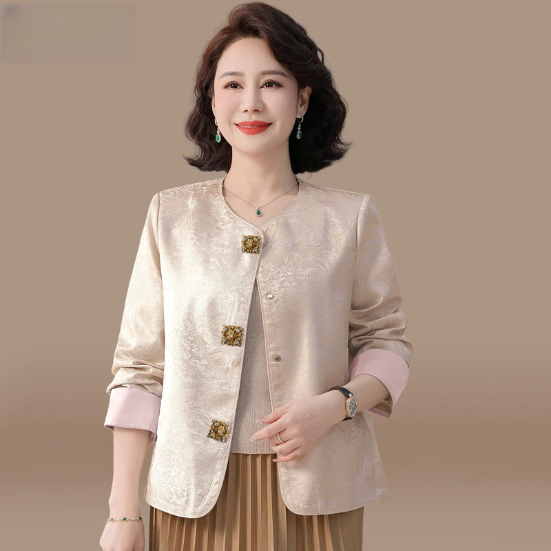 妈妈春装外套新中式国风上衣2025新款中老年女装春秋洋气夹克开衫