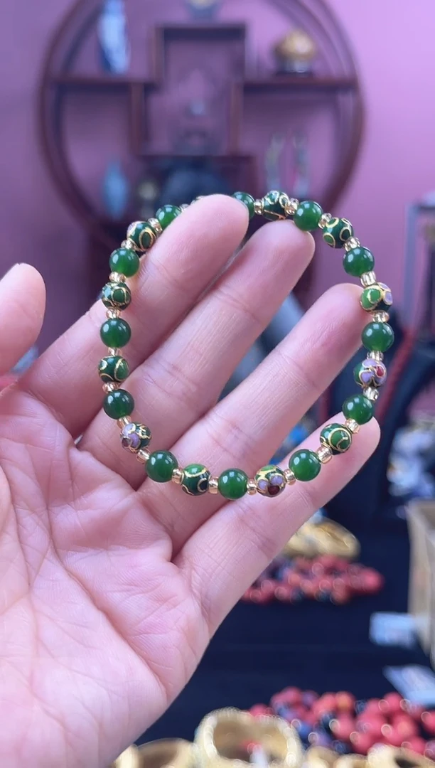 非遗 景泰蓝 手串 0.6 墨绿
