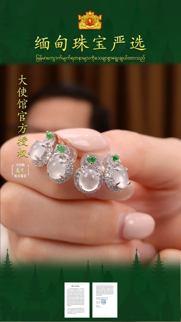银S925镶嵌翡翠耳饰 缅甸珠宝严选多样性发其一
