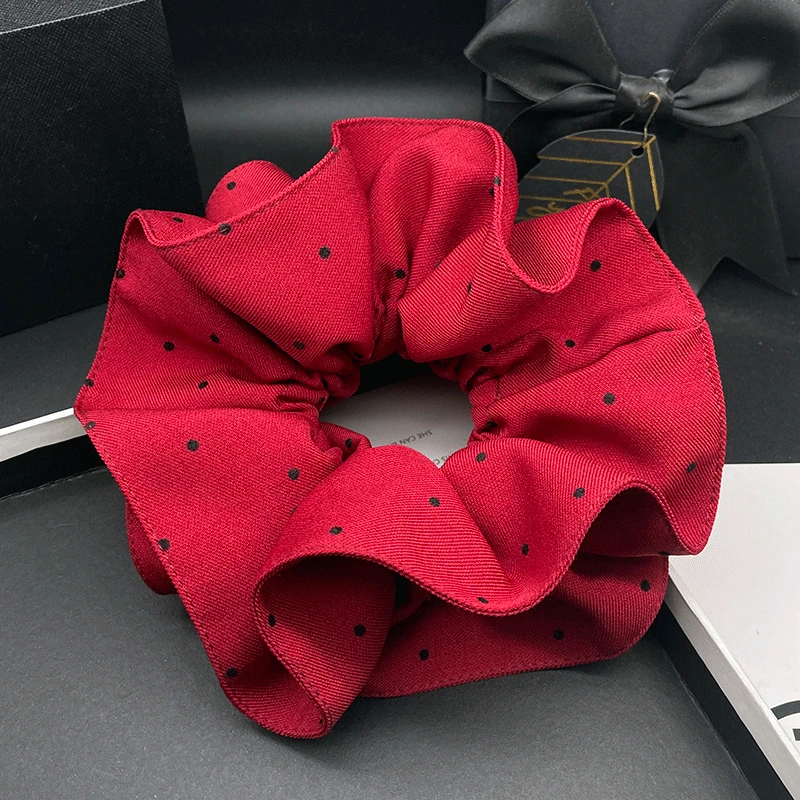 高级感褶皱红色波点大肠发圈2025新款韩系高弹扎头发重工发饰头花