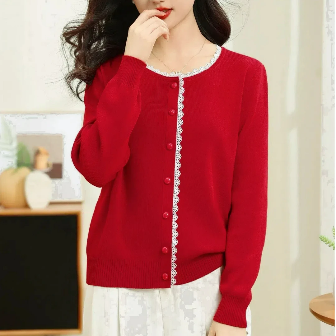 【现货开衫】圆领百搭宽松衫毛针织衫小香风优雅休闲针织开衫春季女