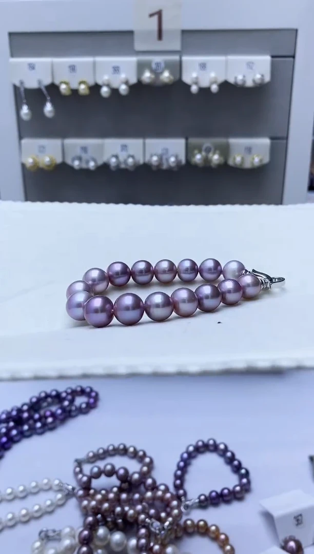【闪购商品】淡水珍珠耳饰银S925镶嵌紫珠手链丁香紫