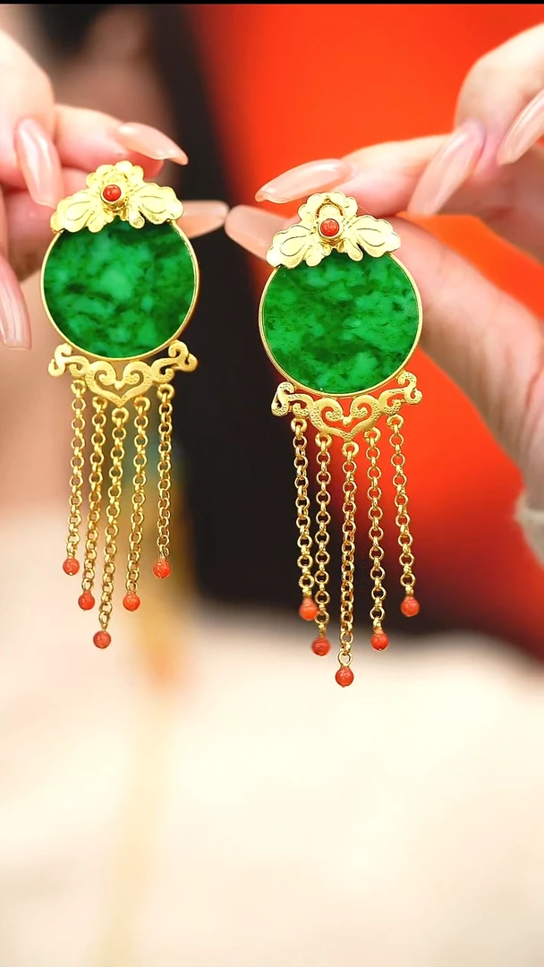 银S925镶嵌翡翠耳饰新款