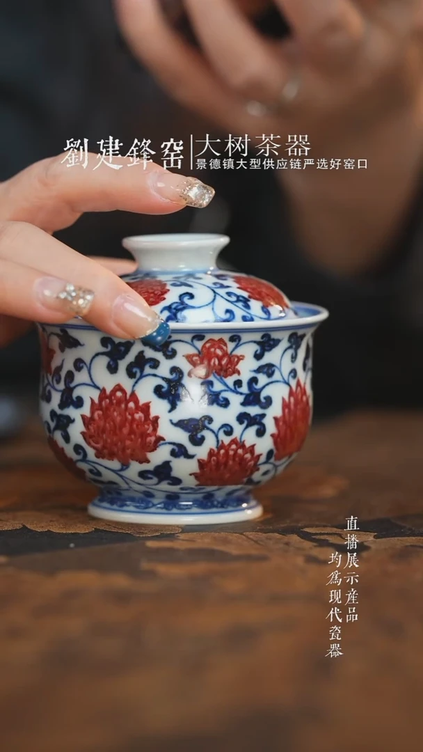 杯子陶瓷s***y永明尚玩青花釉里红缠枝布袋盖碗