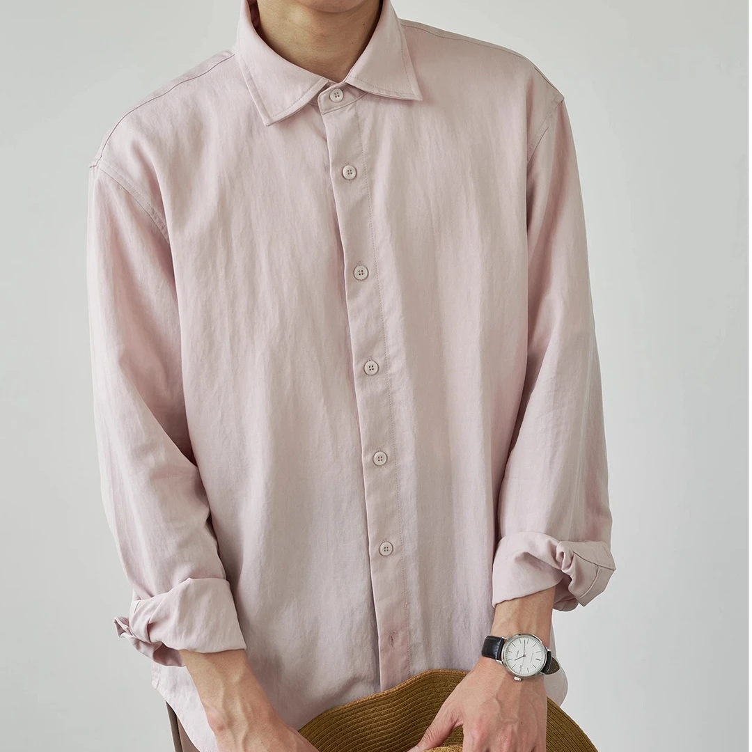 Liberty Kostume 莱赛尔春季新款纯棉衬衫长袖休闲情侣粉色