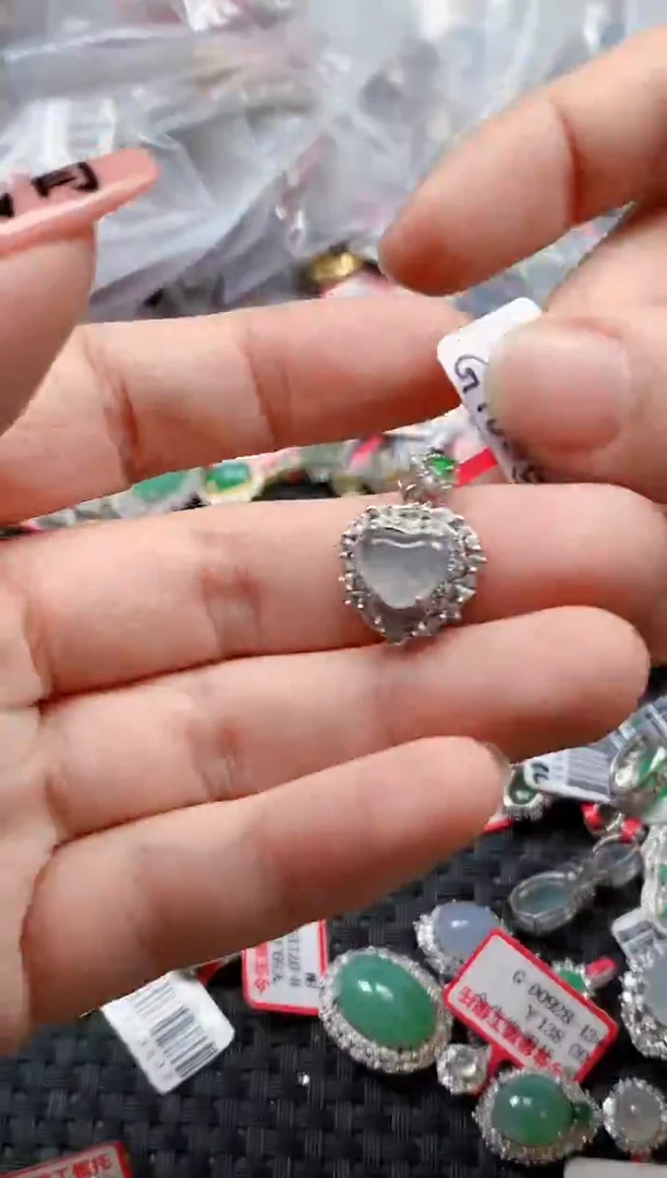 银S925镶嵌戒指翡翠天然A货缅甸翡翠