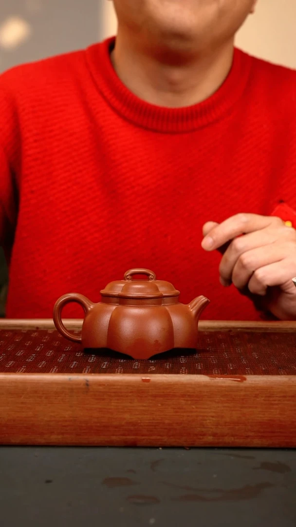 【闪购商品】紫砂茶壶朱泥 筋纹器  海棠