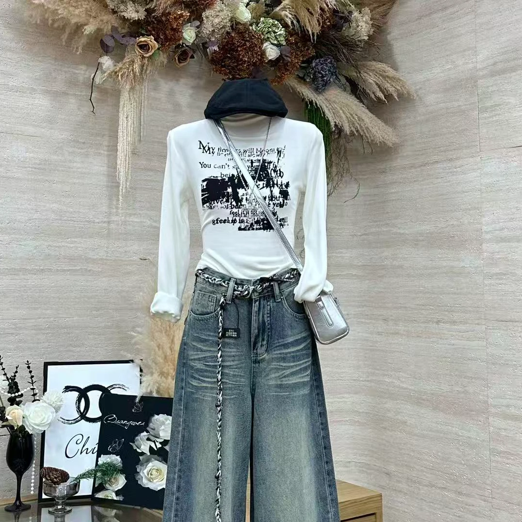 【艺术涂鸦】美式复古辣妹风修身显瘦气质上衣-8263