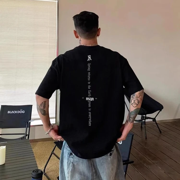 美式重磅纯棉短袖T恤cleanfit休闲宽松百搭男生字母印花半袖上衣