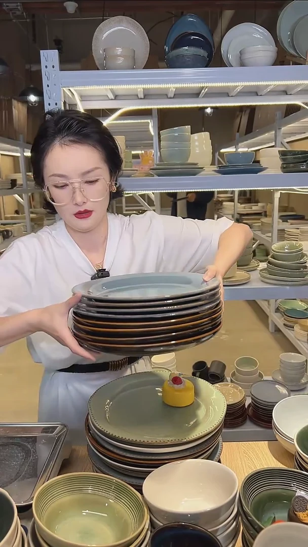 瓷99（大盘鸡）外贸尾货高温釉下彩陶瓷餐具默认微瑕