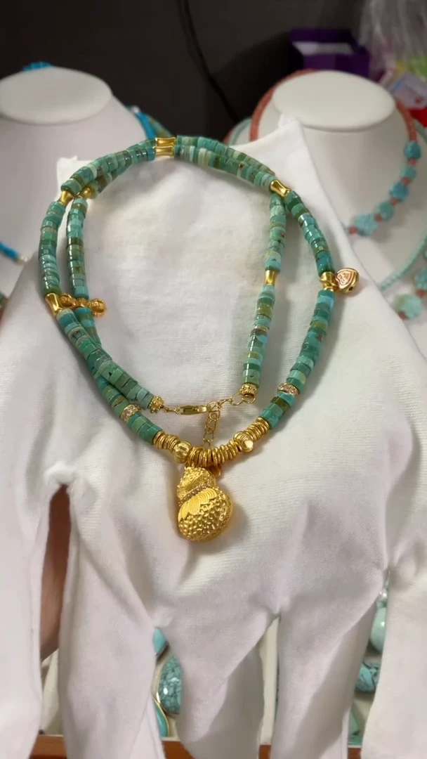 未镶嵌绿松石珠宝奇石4mm+直切设计款项链