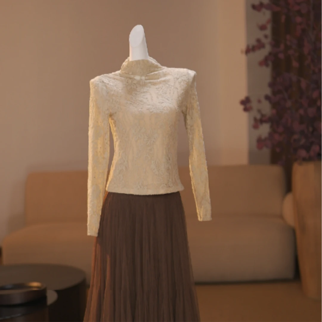 【袁小姐】布宜诺斯 法式高级感不对称抽褶长袖T恤-HZ1200