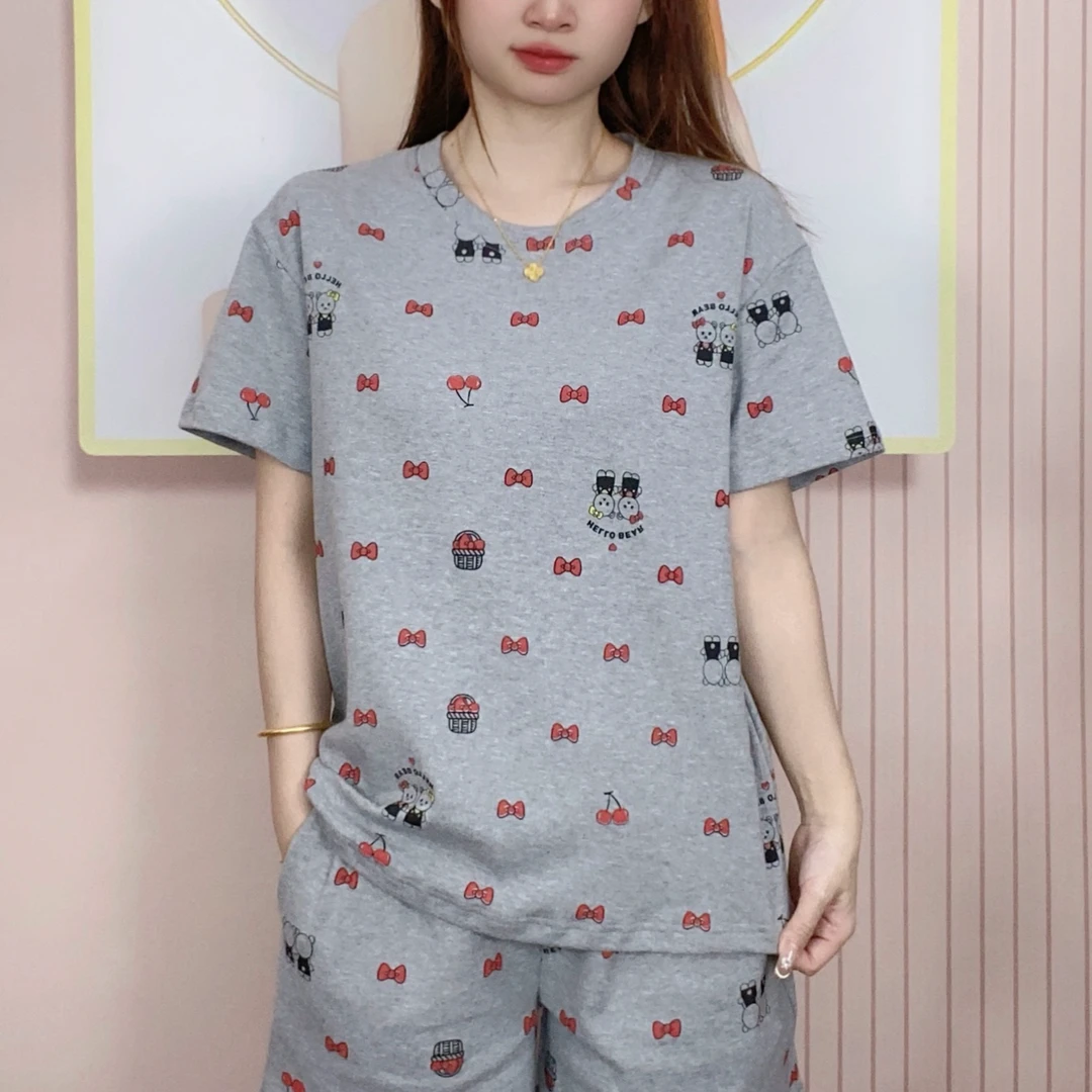 （拍一发三）短袖长裤+短裤三件套带胸垫夏季家居服可外穿睡衣女士