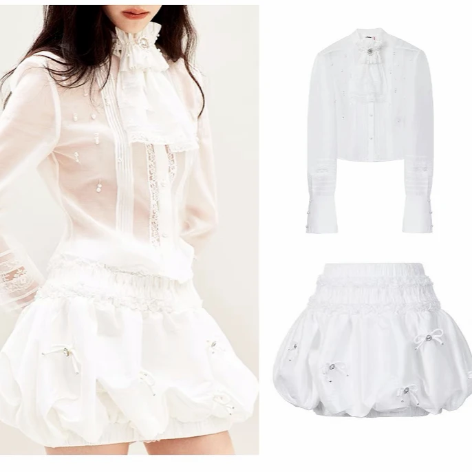 姐魅定制 《LFM宫廷世佳》新款现飞超重工白色宫廷套装系列