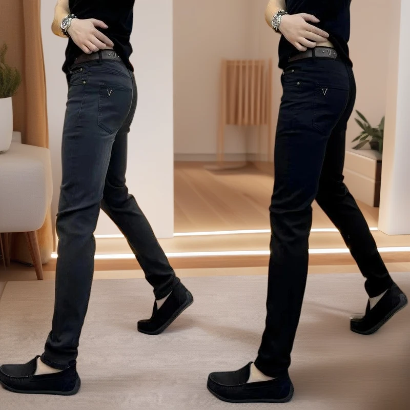 男士新款直筒牛仔裤弹力修身休闲时尚百搭痞帅潮流ins小脚牛仔裤