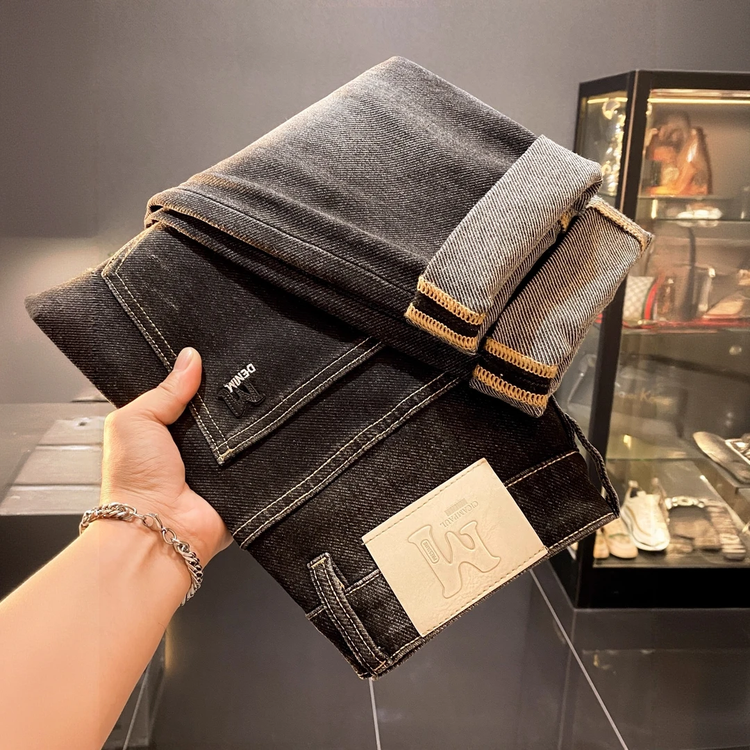 莱蒙璀秋冬季新款高端黑色牛仔裤男士宽松弹力哈伦痞帅韩版裤直筒