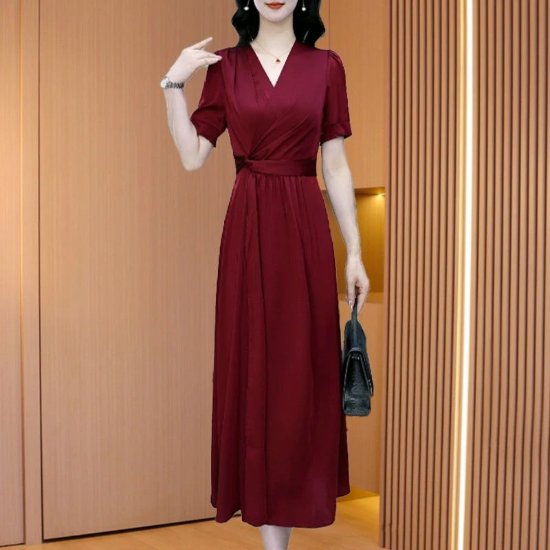 拉夏贝尔十三行爆款连衣裙女2025夏季轻奢小众高级感喜婆婆红礼服