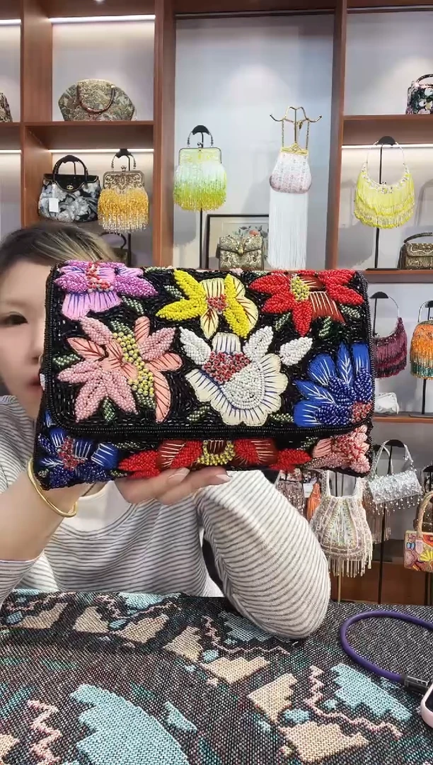 织物16号（多色可选）手工珠珠包包腋下斜跨包手拿包手提晚宴包
