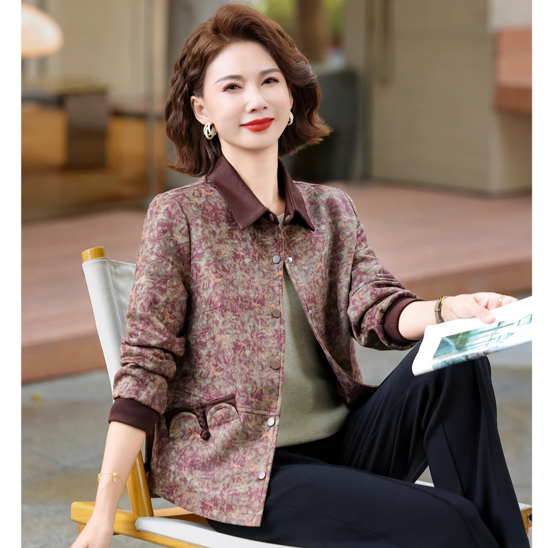 妈妈装流行时尚潮牌女装宽松春秋装外套休闲百搭长袖大码老年潮牌