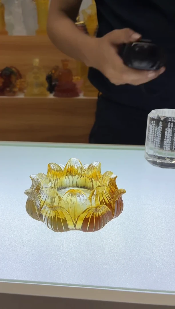 琉璃手工艺品莲花茶漏架琥珀色