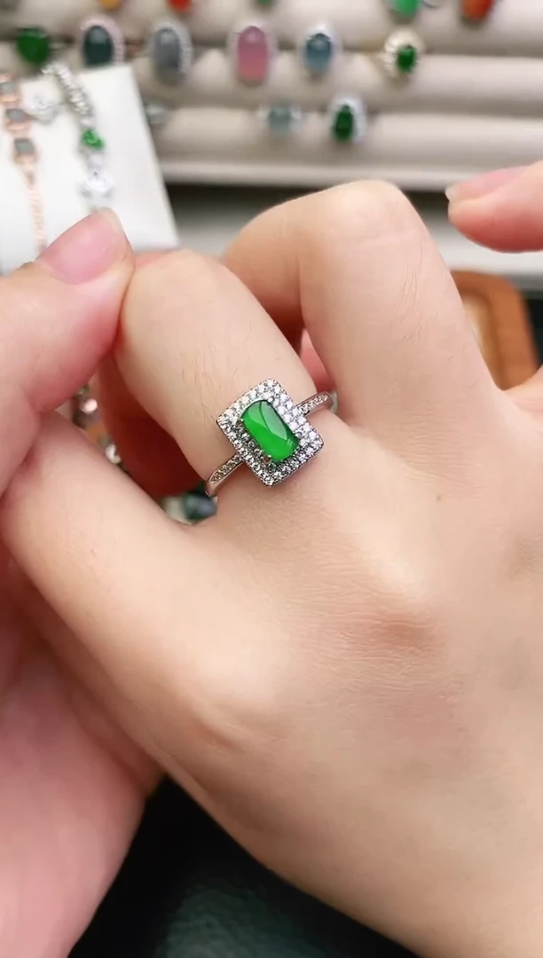 翡翠戒指银S925镶嵌0