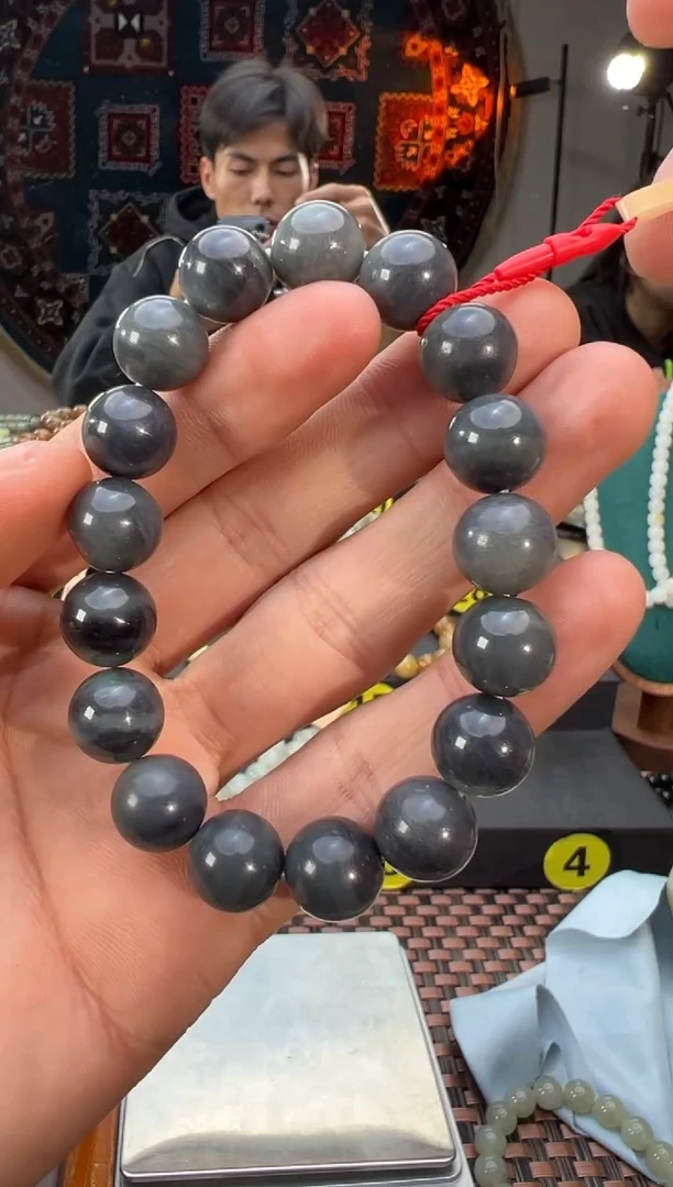 未镶嵌手串和田玉毛毛矿墨玉手串卡12