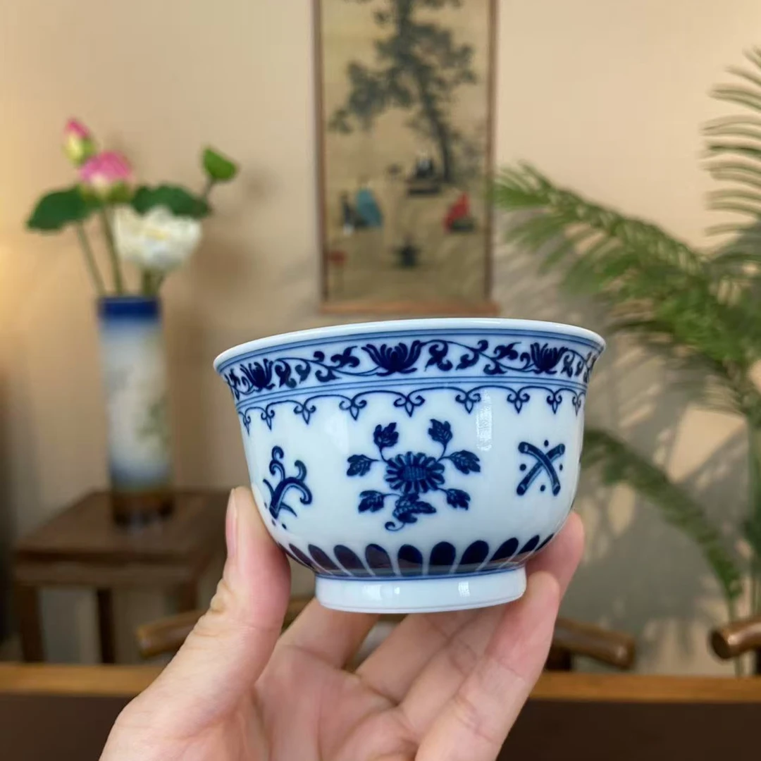 【记石柴窑】八宝宝相撇口杯 景德镇纯手工手绘茶器茶具