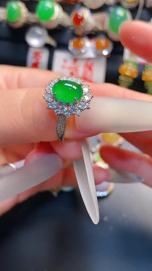 银S925镶嵌戒指翡翠天然