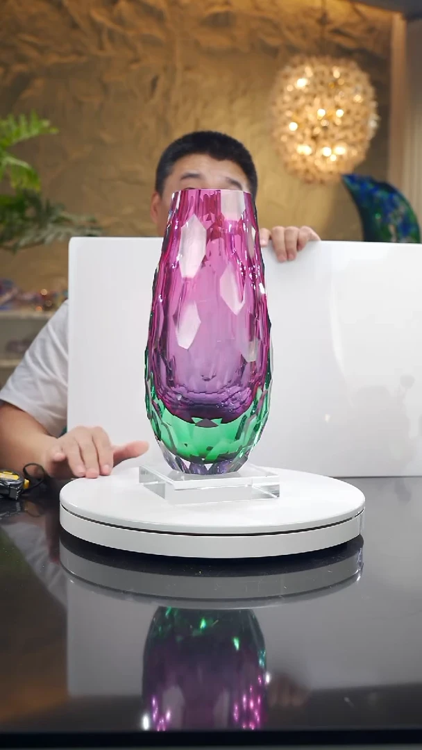 摆件福利金红湖水绿绿凹切面花瓶