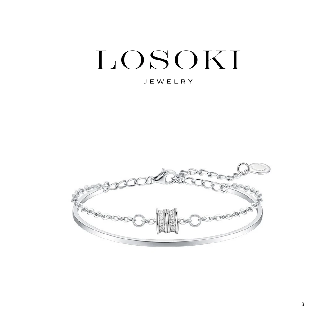 铜合金合成锆石手链 瑞士LOSOKI双层小蛮腰手链ins风小众设计简约