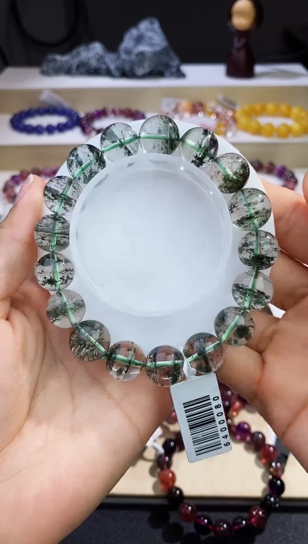 未镶嵌手串水晶千层绿幽灵12m+