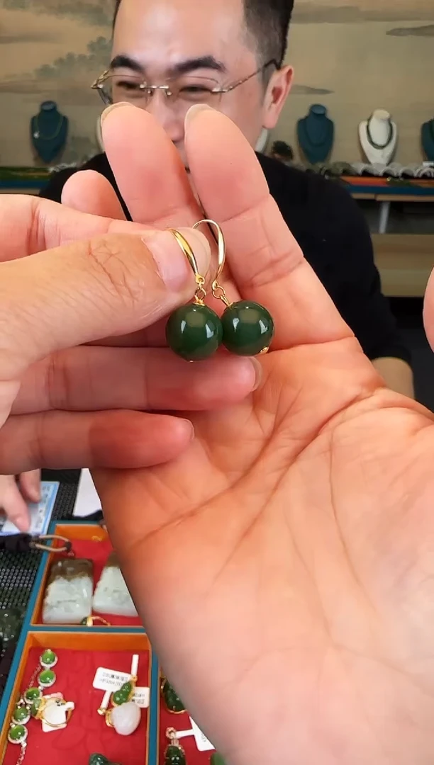 银S925镶嵌和田玉耳饰卡12