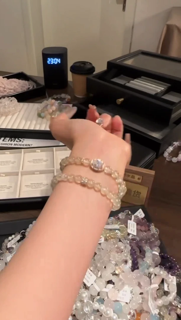 水晶手链合金柠檬黄水晶双圈x1521