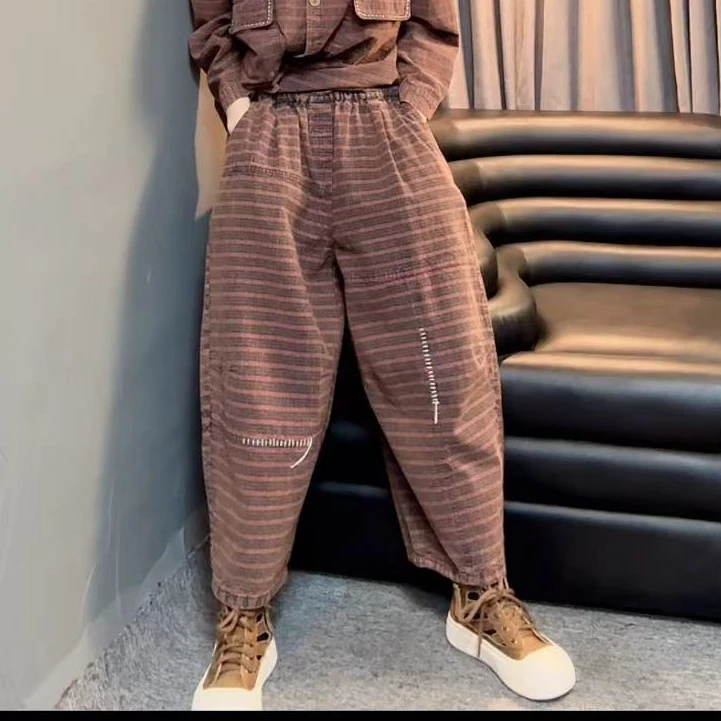 琥珀【炒色老布】春季爆款时尚百搭洋气显瘦韩版宽松休闲复古休闲裤