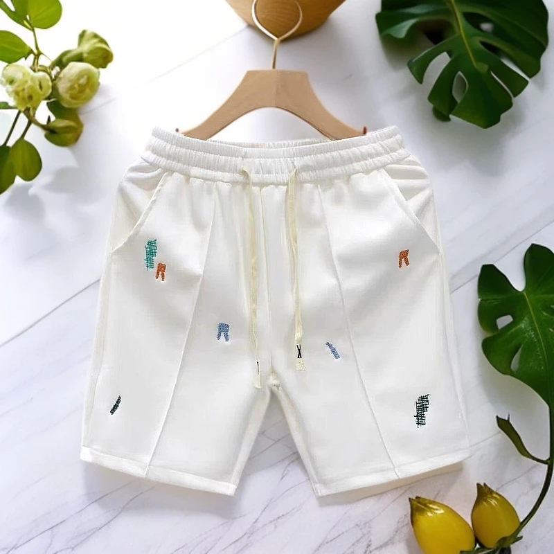 洋气刺绣休闲马裤短裤男款潮牌直筒五分裤夏季新款男士运动沙滩裤