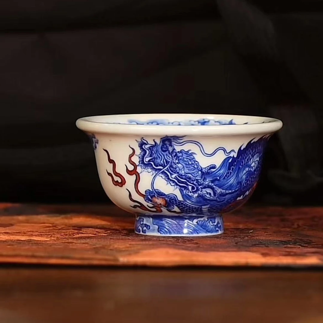 【小乔赏瓷】自成堂龙纹压手杯（内凤纹）lf