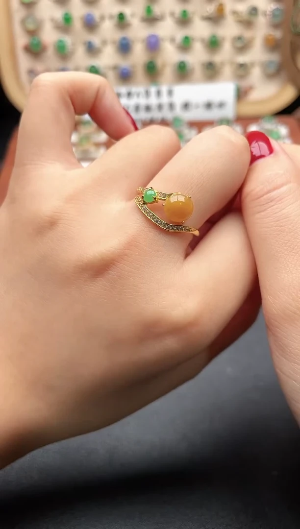 银S925镶嵌戒指翡翠一物一证一礼盒