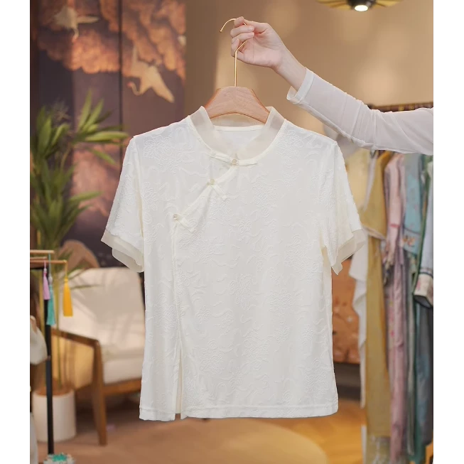 《 月初-短袖》新中式提花国风休闲百搭透气短袖衬衫上衣