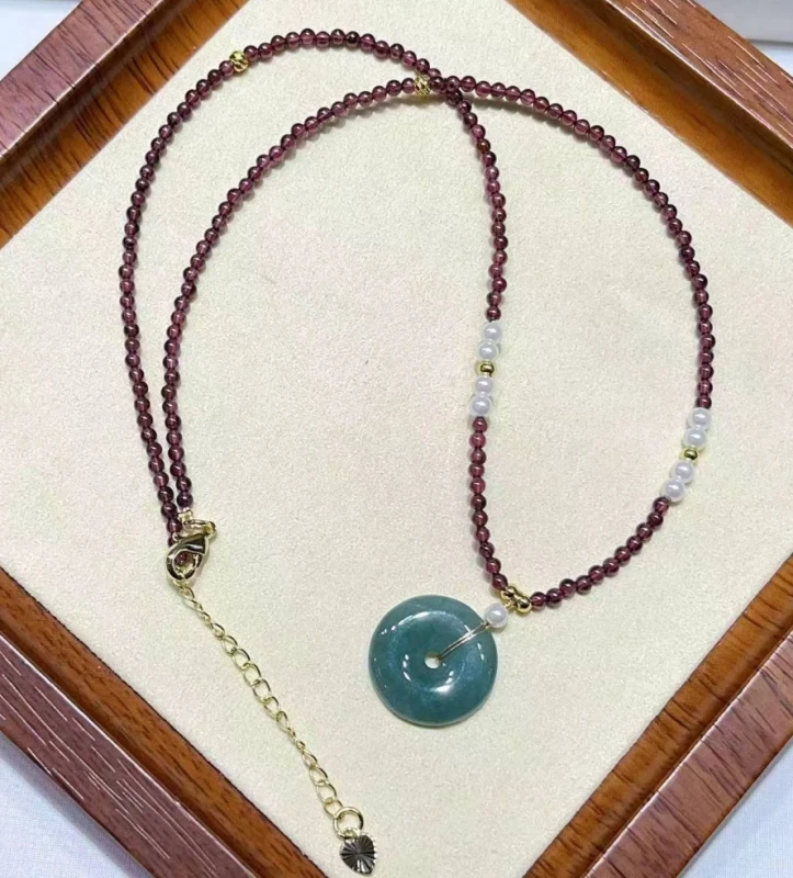 原创设计款翡翠平安扣石榴石项链-2086