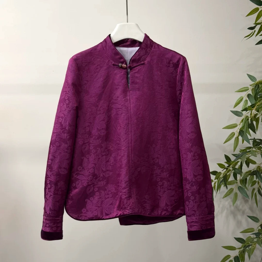 2024年秋冬新中式国风立领提花一粒扣内搭衫宽松显瘦气质百搭上衣