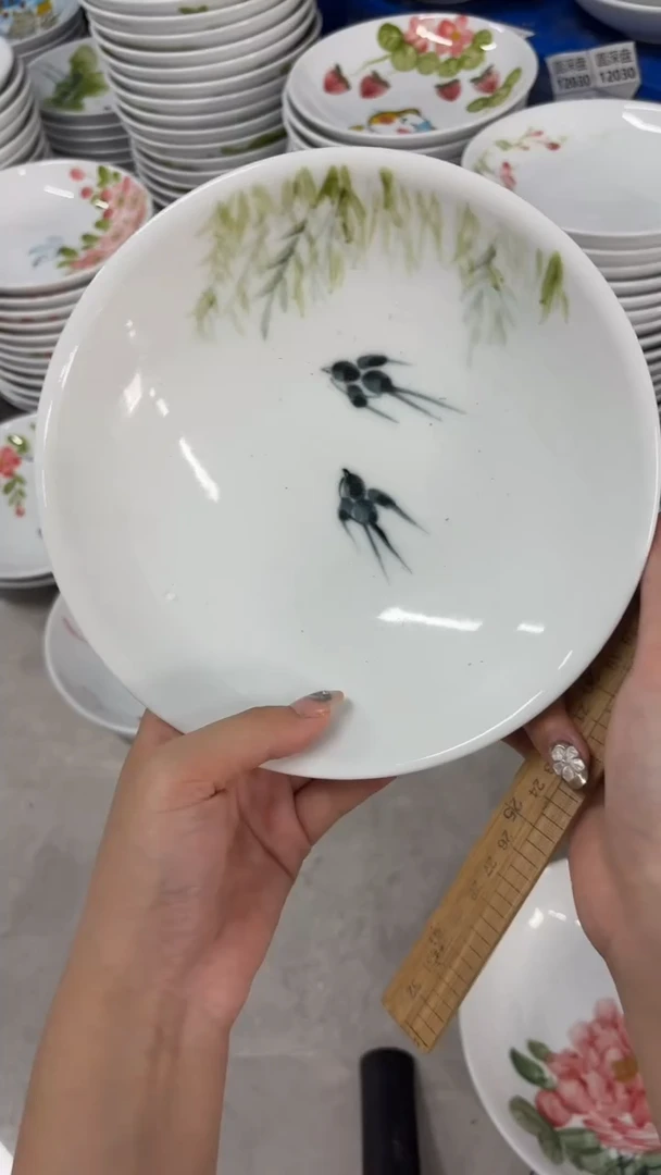 瓷片景德镇高温陶瓷食品级手绘釉中彩-圆深盘