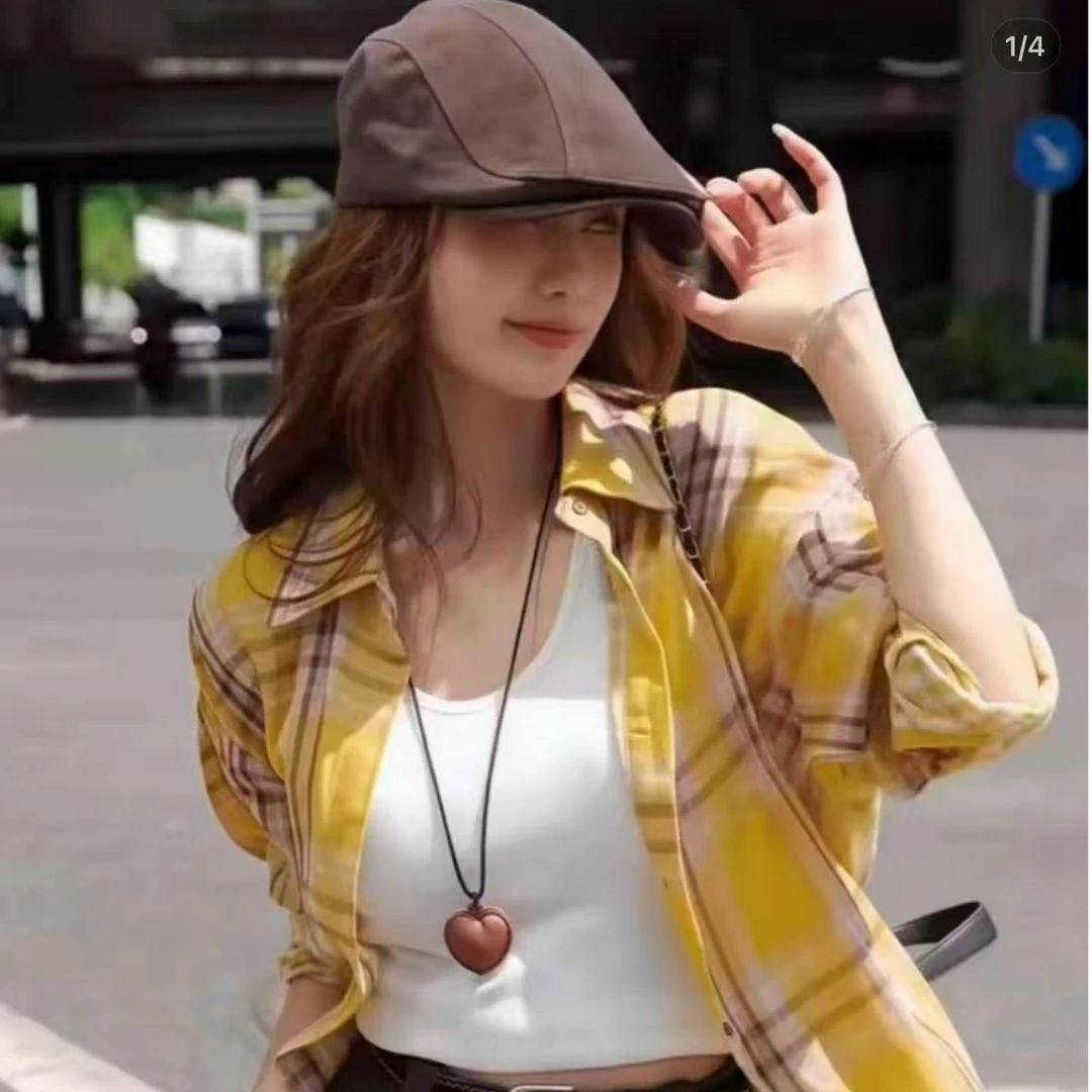 复古印花衬衫领长袖格子秋季季韩版衬衫洋气衬衣百搭休闲格纹显瘦