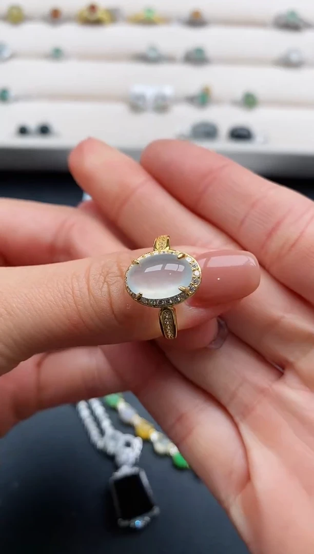 银S925镶嵌戒指翡翠88888888+4