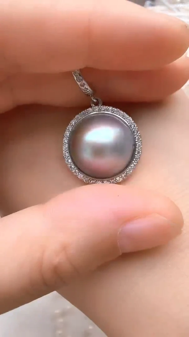 合金拼合珍珠（马贝珠）颈饰灰色太阳花