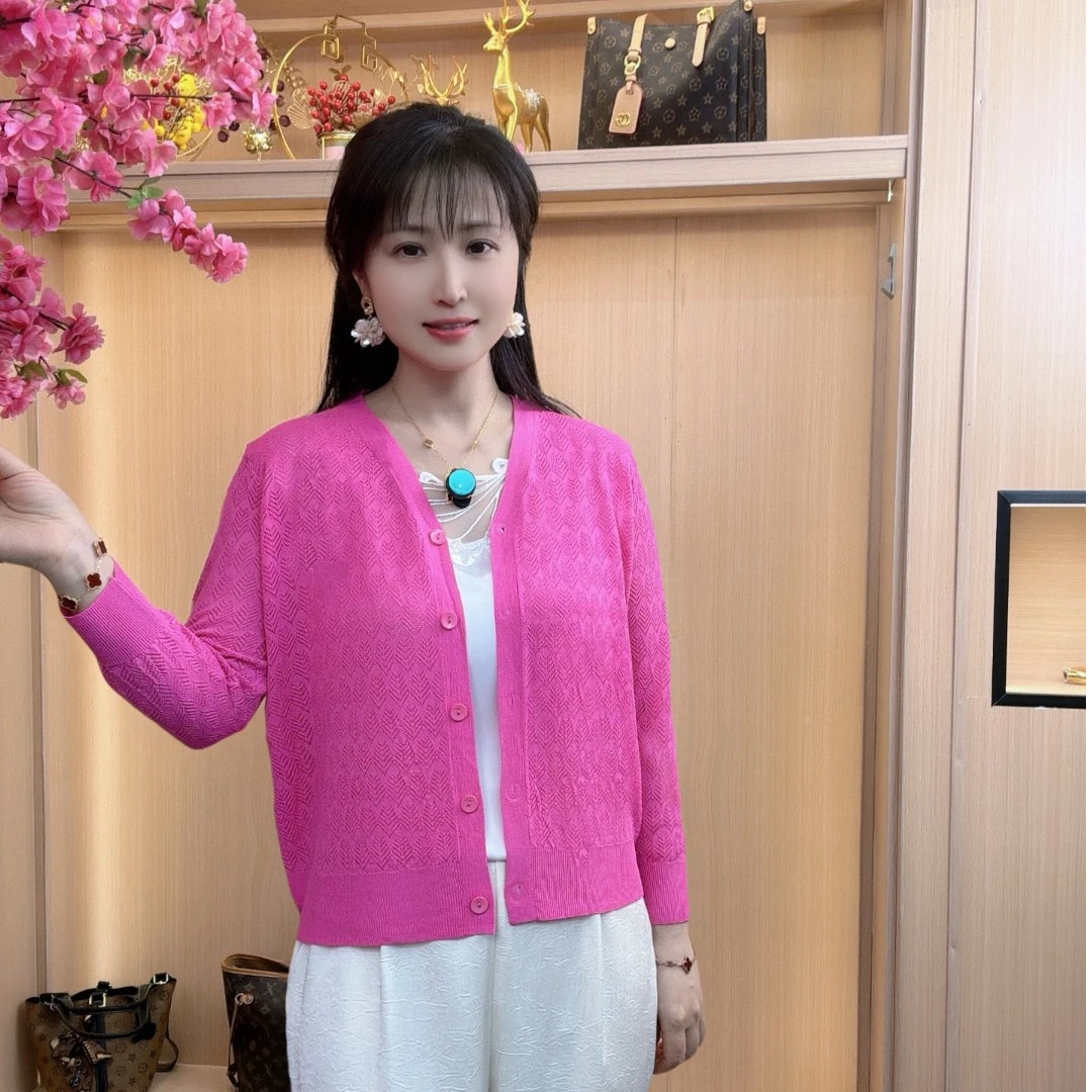 【夏季树叶款】2025国风优雅长袖冰丝针织防晒空调衫凉快透气上衣