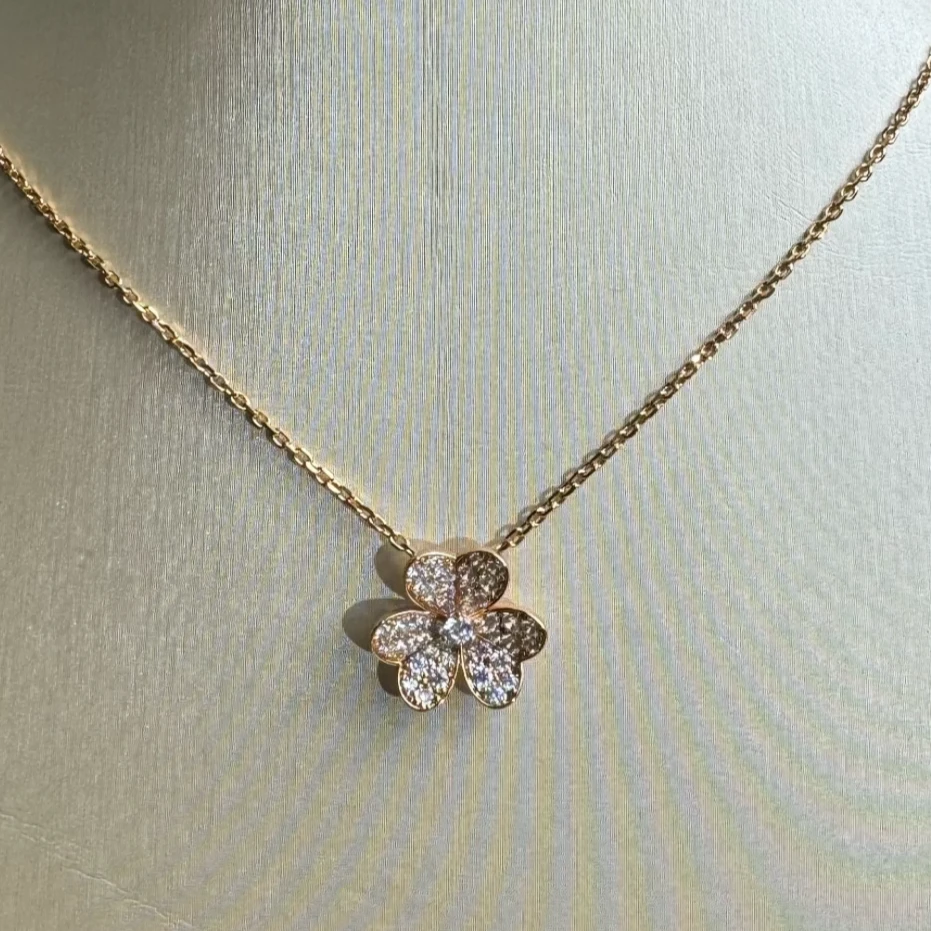 链子925银 米禾高级定制 三花满钻项链x44x45