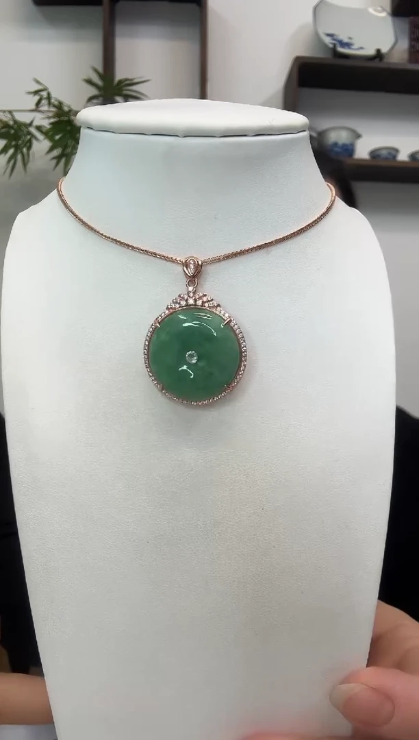 吊坠(赠链)银S925镶嵌翡翠芸*娘平安扣玫瑰边