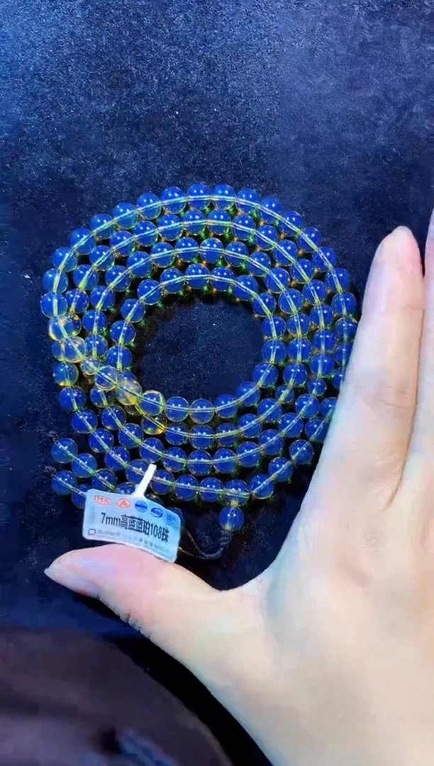 手串蓝珀未镶嵌7MM墨西哥天空蓝108