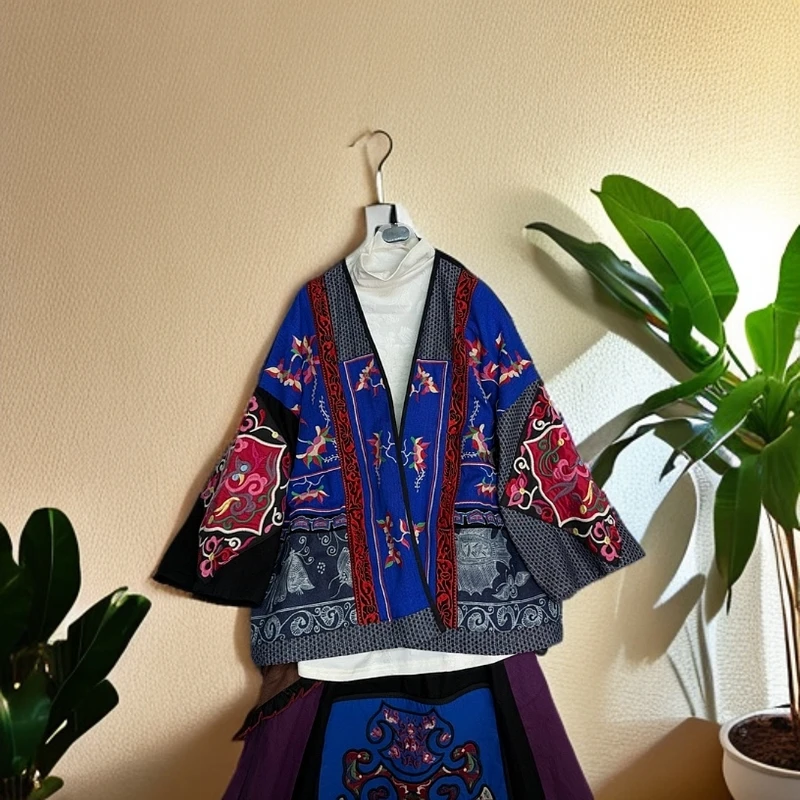 【幽兰】刺绣棉麻腊染印染民族风日常穿对襟立领开衫外套