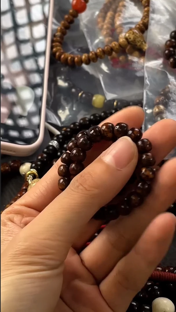 手串星月菩提京**?精工级中珀花皮鼓珠直切7*6手串（B）